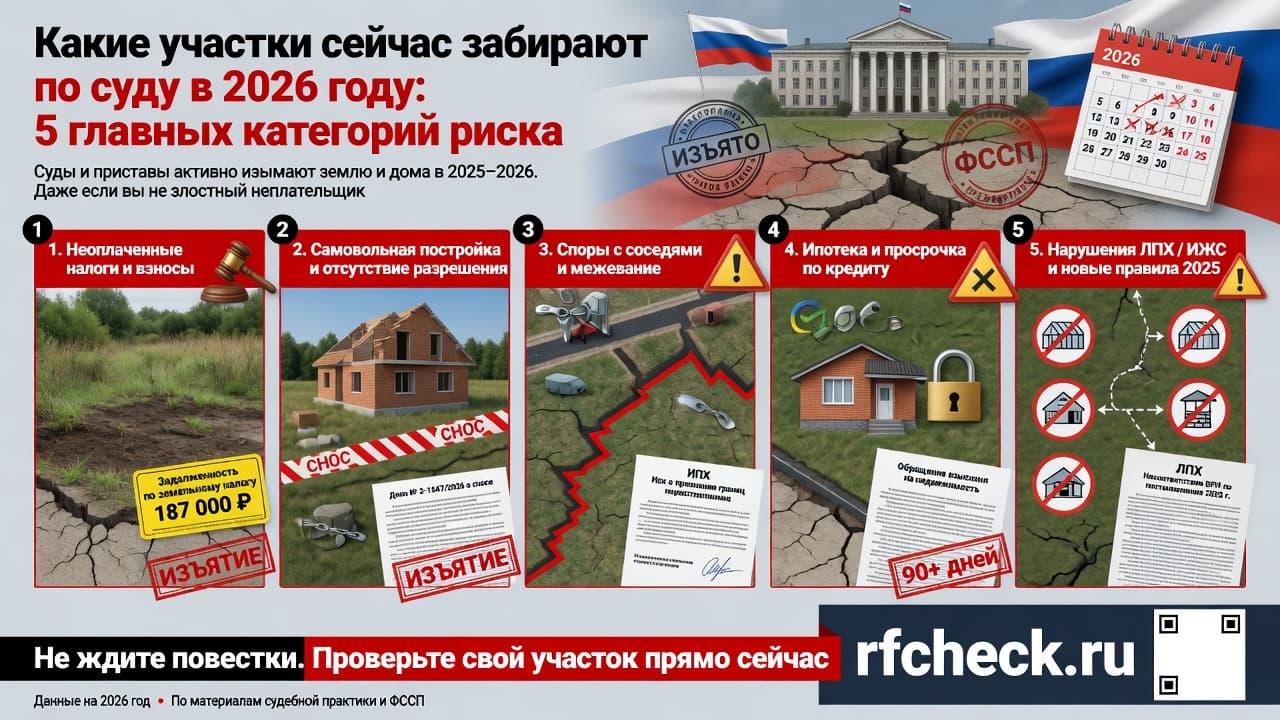 Какие участки сейчас забирают по суду в 2026 году: 5 главных категорий риска